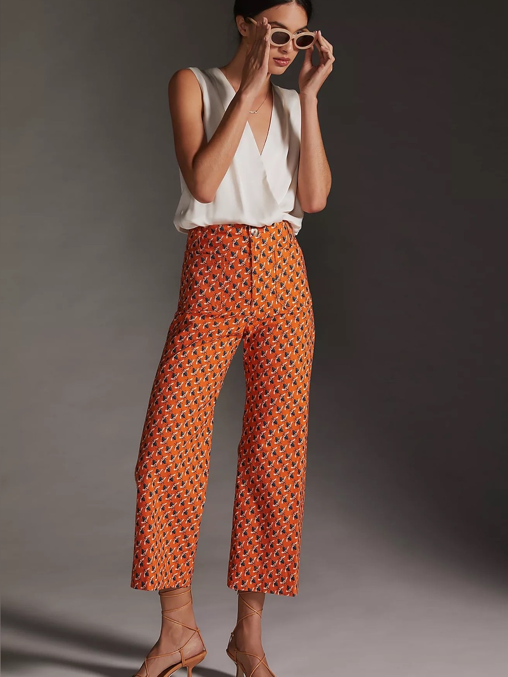 Anthropologie Orange Printed Wide-Leg Pants